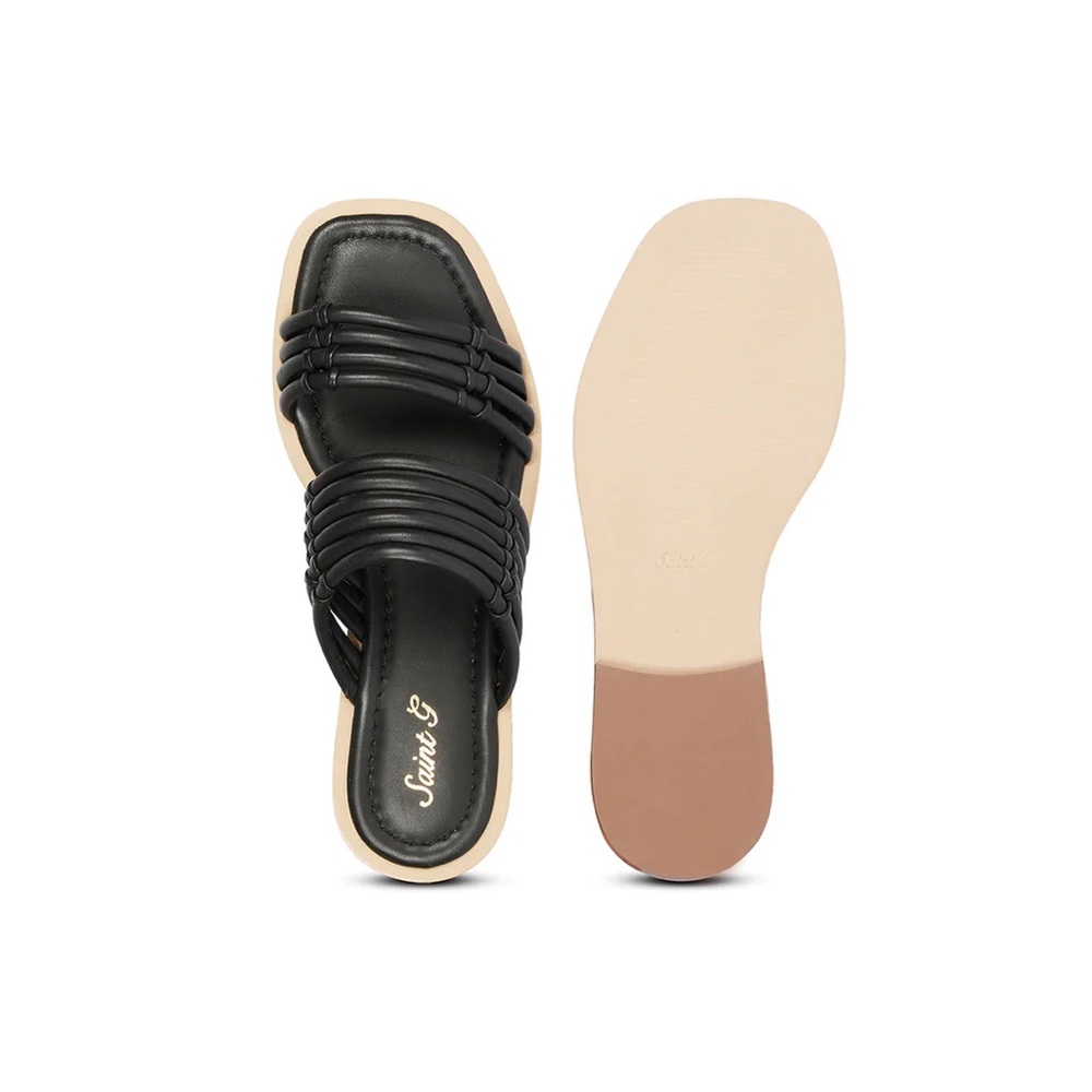 Saint G Zoya Black Leather Slip On Sandals